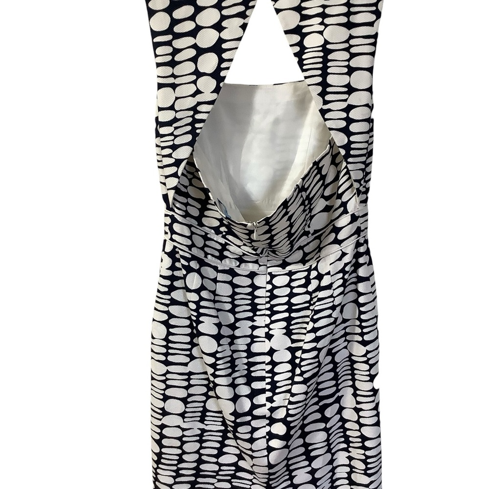Antonio Melani Navy and White Sleeveless Polka Dot Sheath Lined Dress Size 6 - Picture 5 of 16